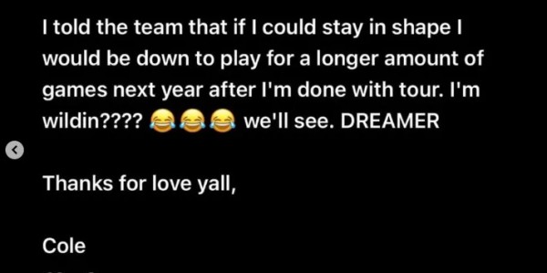 星空体育入口-J.Cole社媒：因签证和工作缺席后续比赛，感谢球迷与俱乐部